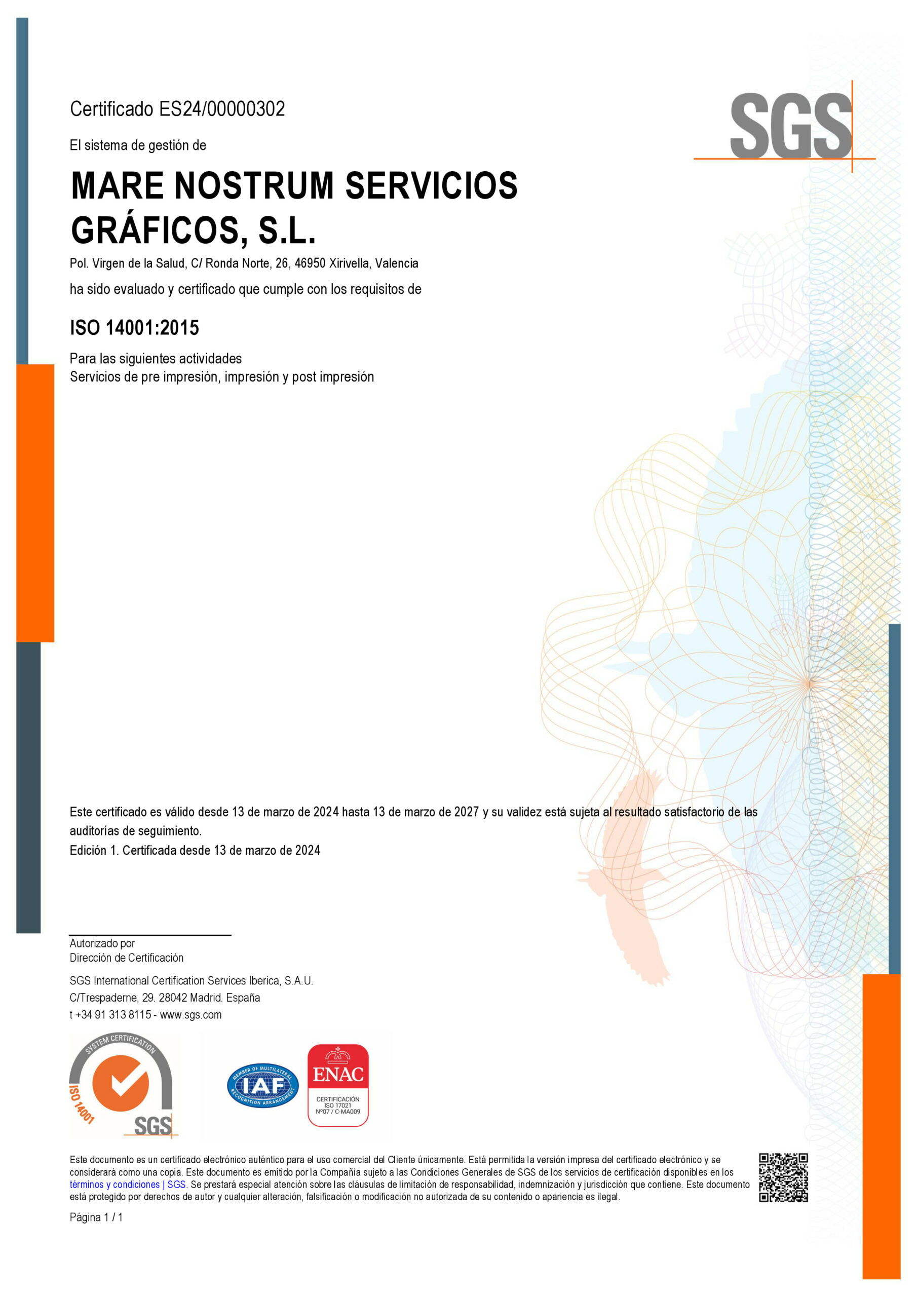 Mare Nostrum Graficas certificado ISO 14001